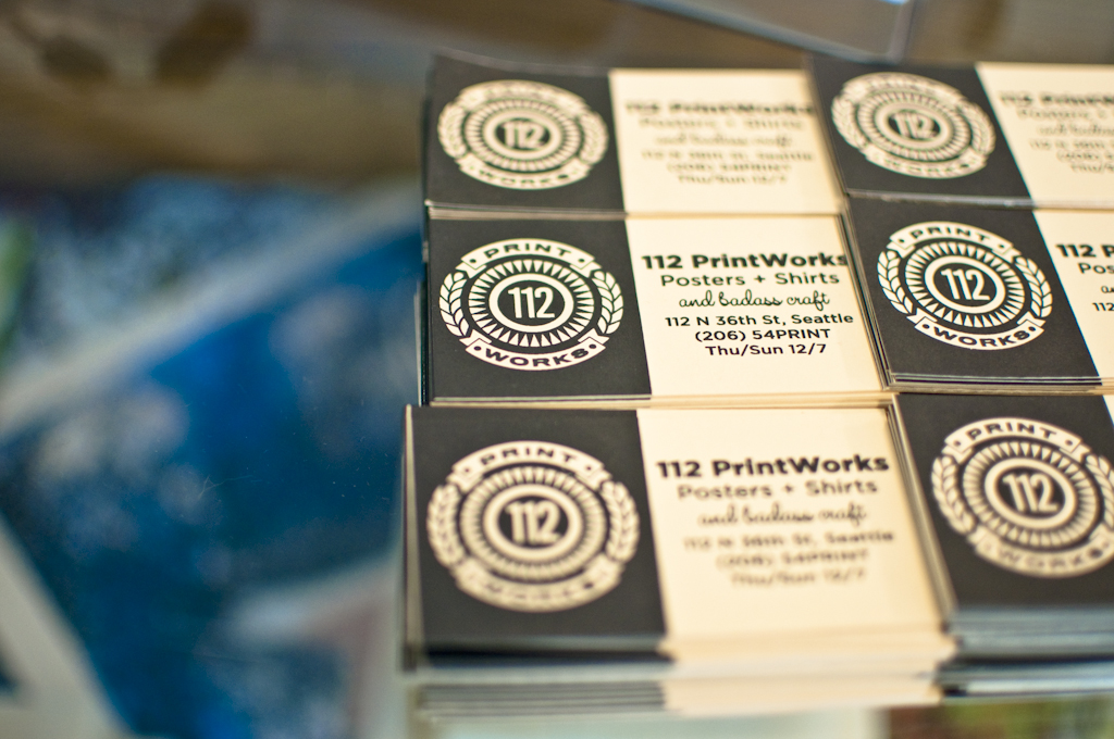 112 PrintWorks business cards, black and cream, letterpress printed