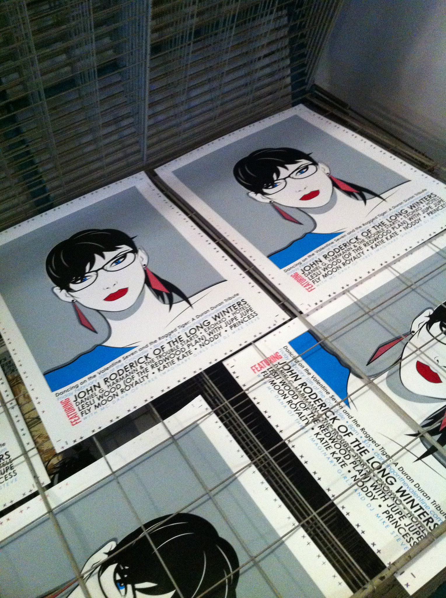 John Roderick of the Long Winters posters drying on rack
